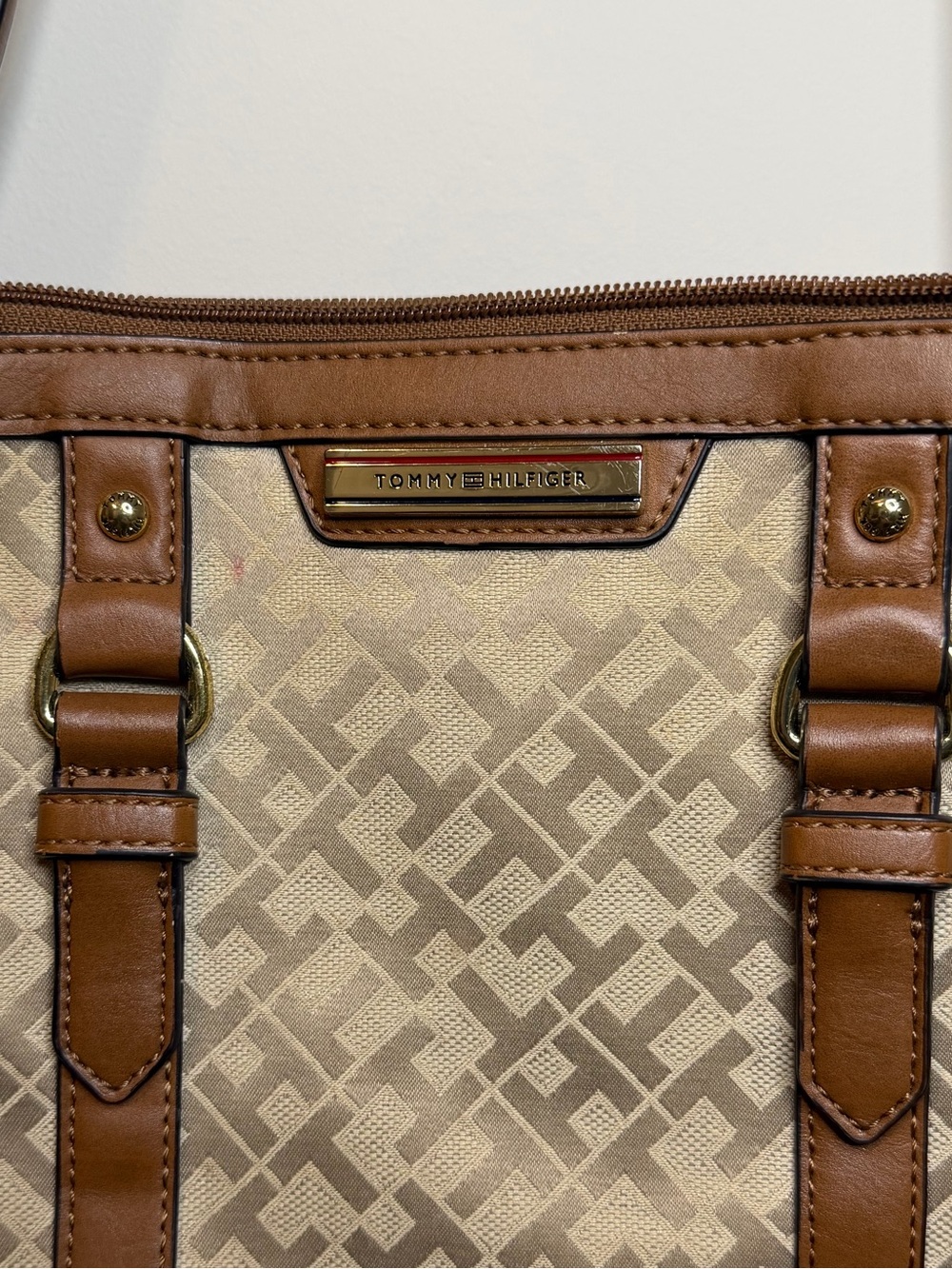Tommy Hilfiger Beige & Brown Logo Crossbody